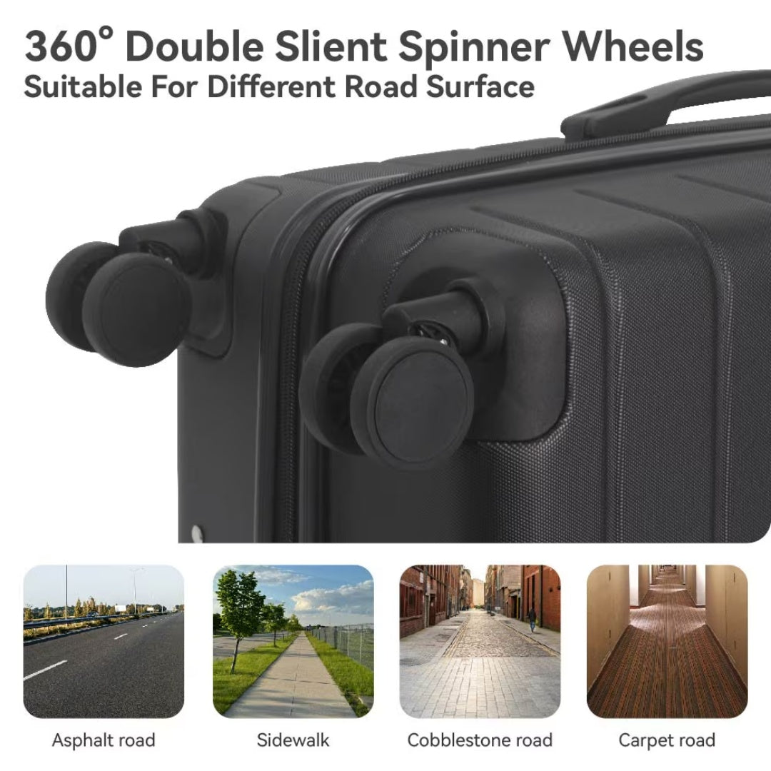 Luggage Sets ABS Hardshell 3pcs Luggage, Lightweight Durable Suitcase Sets Spinner Wheels Suitcase With TSA Lock 20''24''28'' Available Black