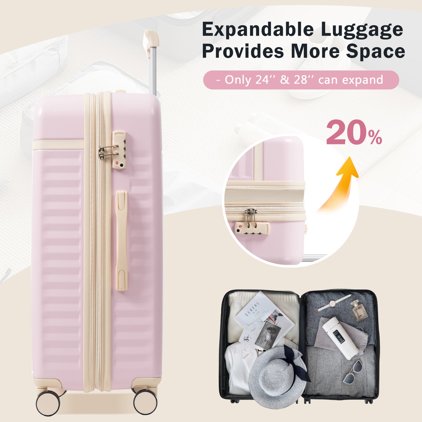 Luggage Set 5 Piece, Hardside Carry On Suitcase , Expandable Luggage With Travel Bags Spinner Wheels TSA Lock