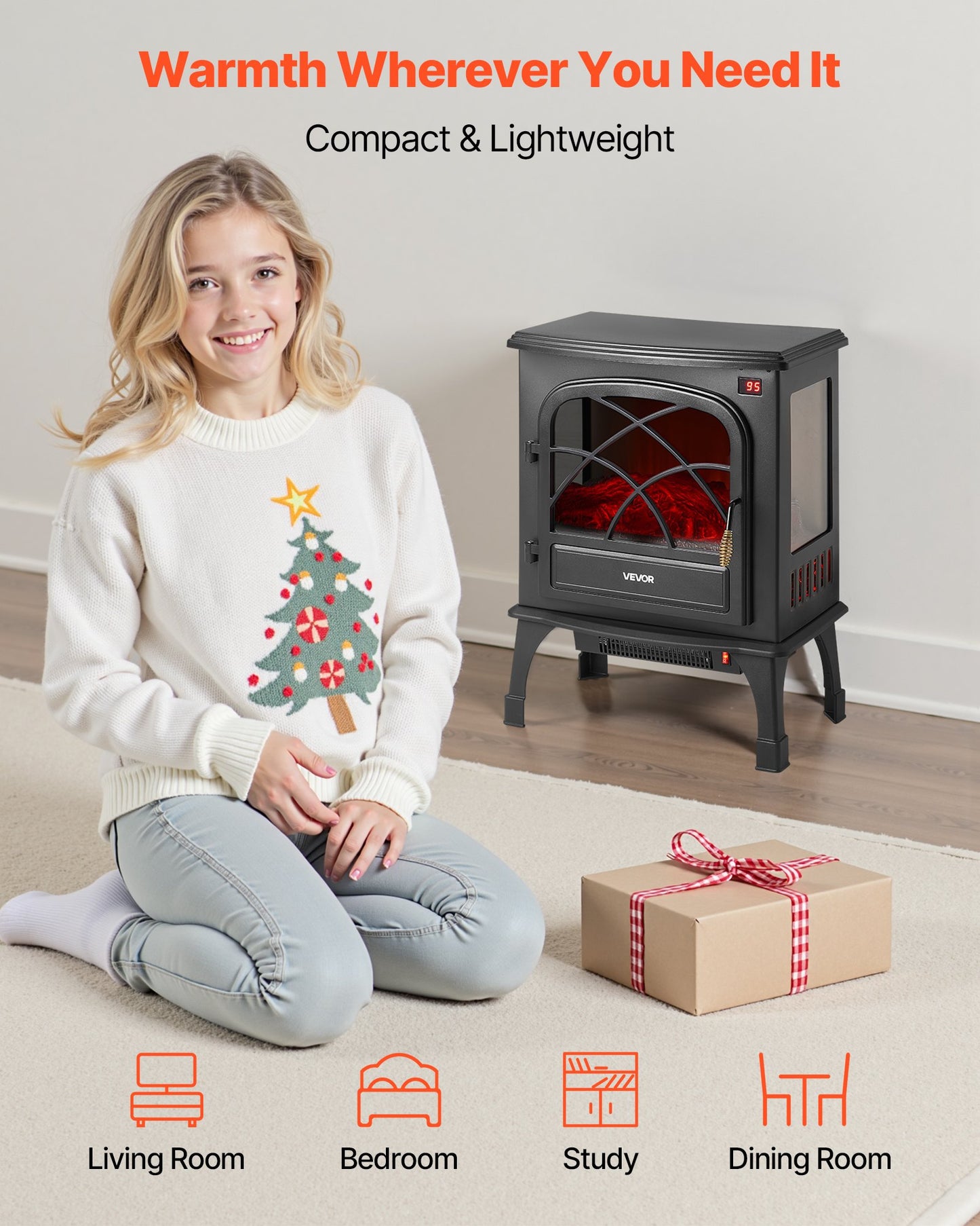 25.5inch Freestanding Fireplaces, 1500W 5120BTU Portable Electric Fireplace Stove Heater, With Overheating Protection,Adjustable Flames,Timer, Remote,for Living Room,Bedroom,Black