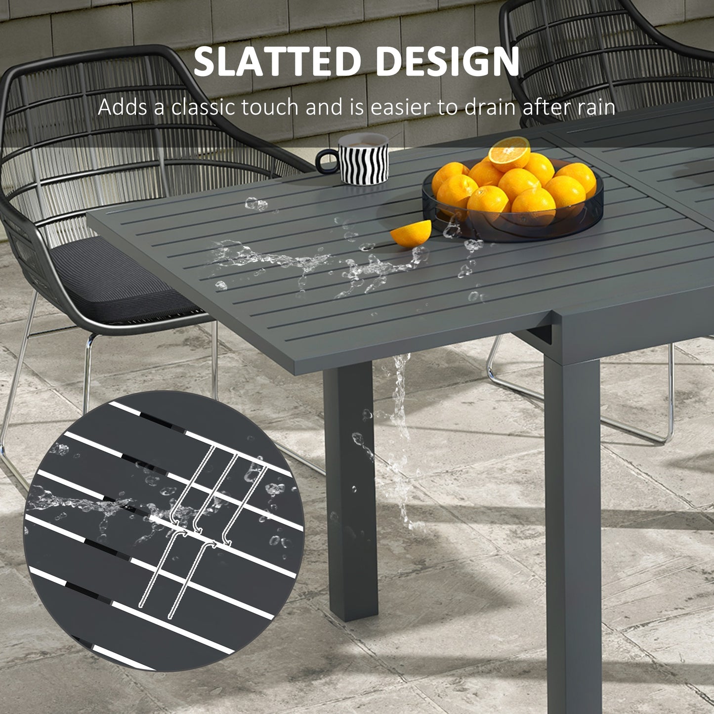 Expandable Patio Table, Outdoor Dining Table for 4-6 with Aluminum Frame for Garden, Lawn, Balcony Terrace, Gray
