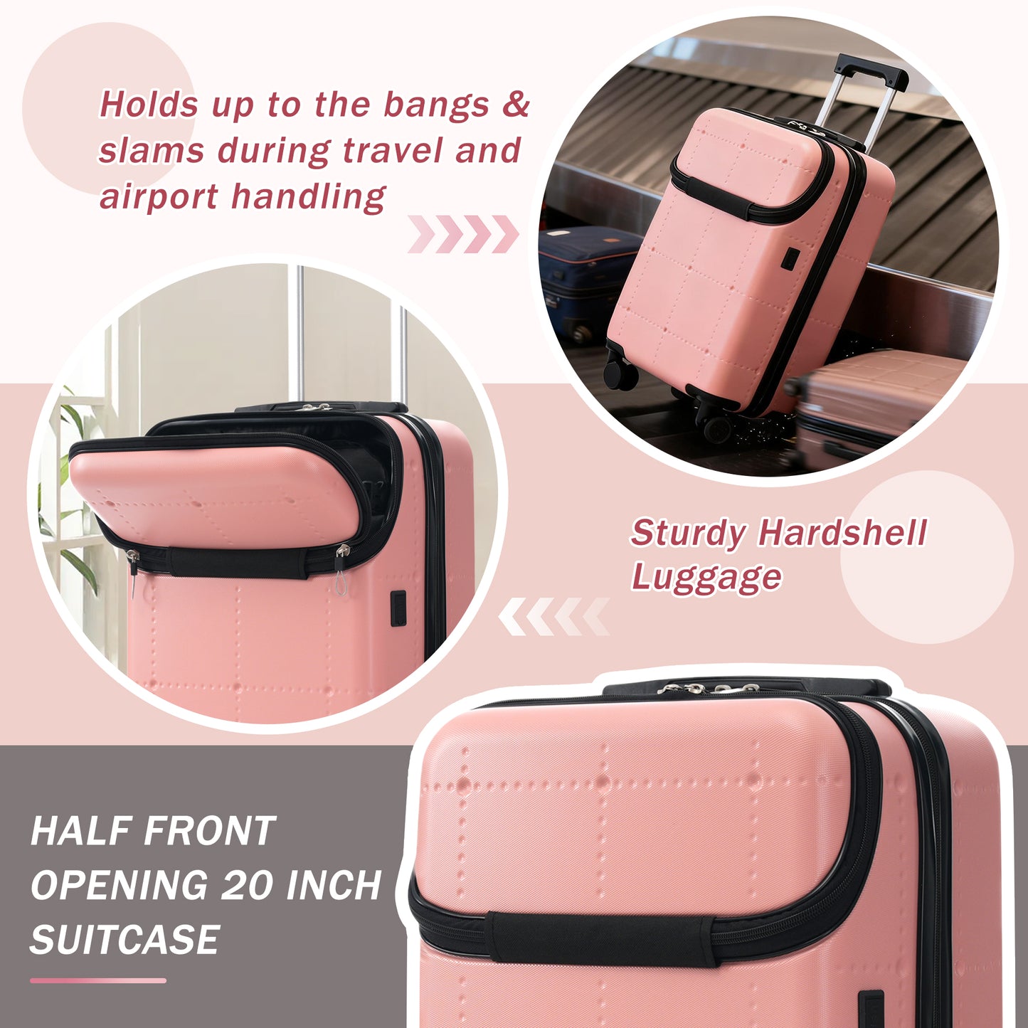 Hardside Luggage Set 5 Piece With Bags,20IN Half-opening Carry On Luggage With USB Port, Expandable 24IN 28IN Luggage With Double Spinner Wheels TSA Lock