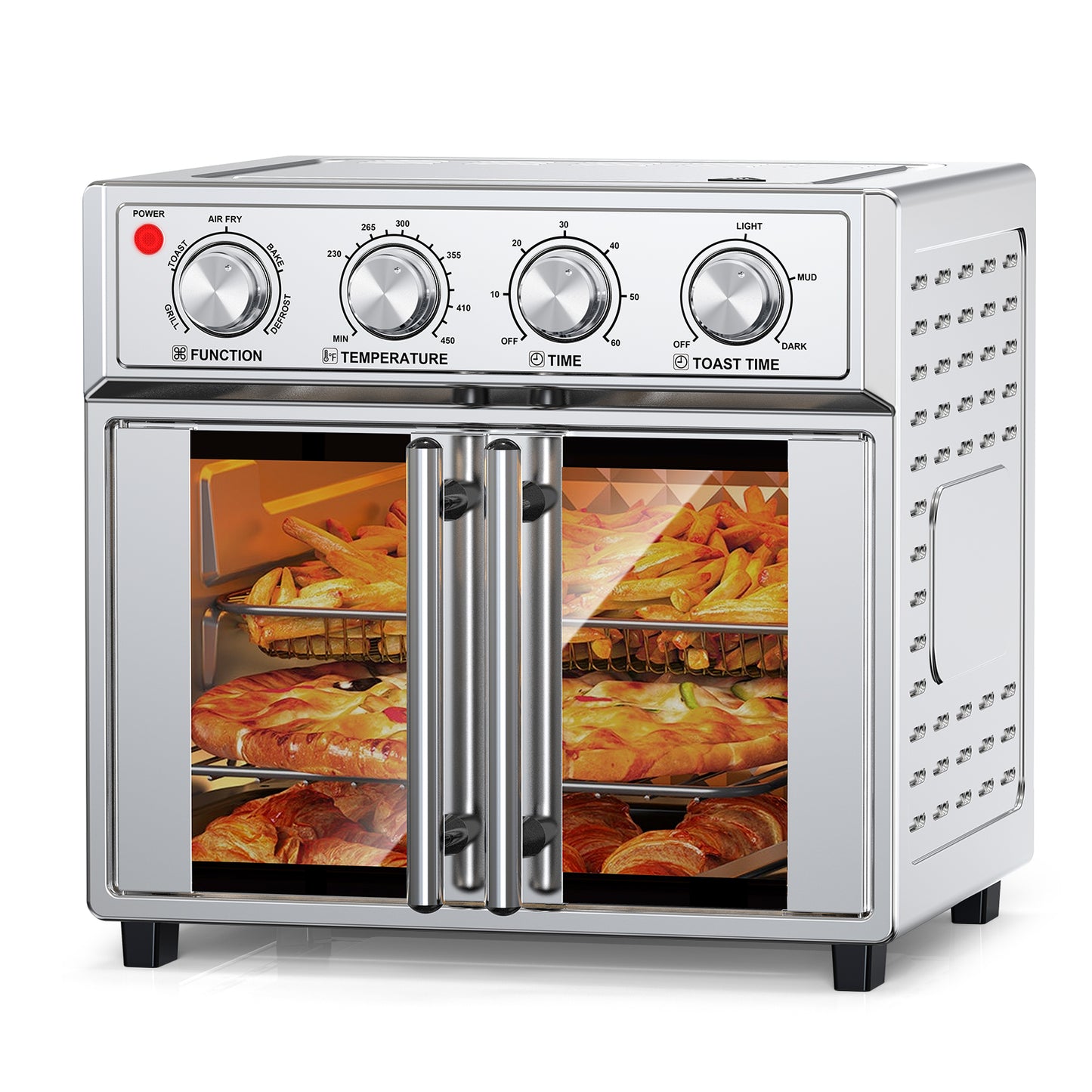 29.5 QT Air Fryer Convection Toaster Oven, French Door, 6 Slices, 1700W, Multifunction Oven, Air Fryer, Toast, Grill, Defrost, Bake, Time And Temperature Controls, Silver, Amazon Resale Prohibited