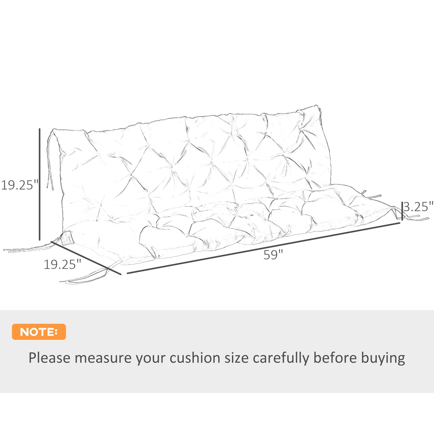 59" X 38" Tufted Bench Cushion For Outdoor Furniture, 3-Seater Replacement For Swing Chair, Patio Sofa/Couch, Black