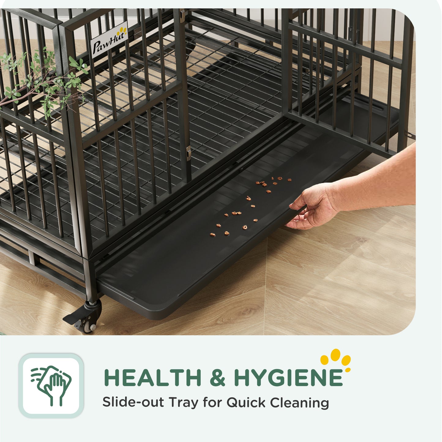 48" Heavy Duty Dog Crate Metal Cage Kennel with Lockable Wheels, Double Door and Removable Tray, gray