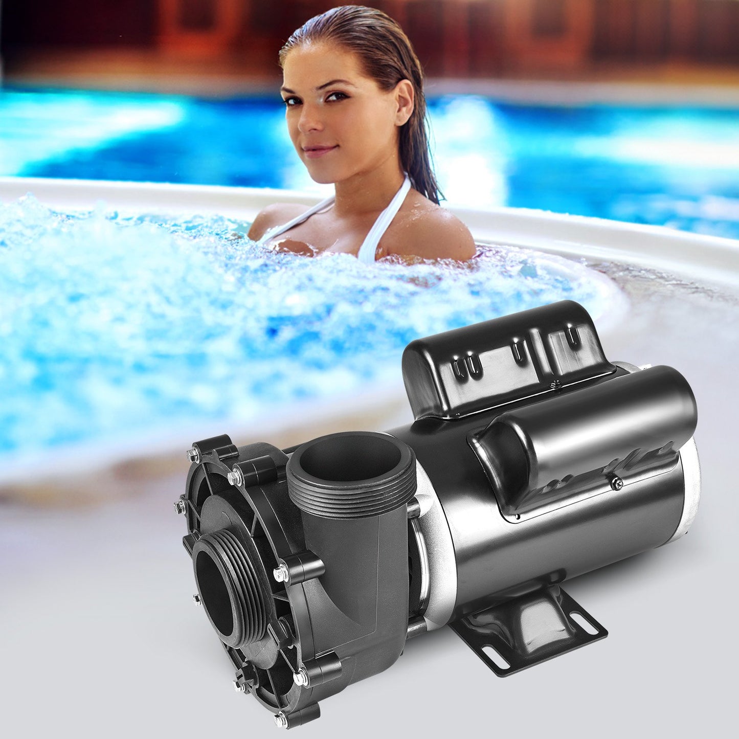 2 Speed SPA Pump, 48-Frame, AC 110-120V Hot Tub SPA Pump, 1.5HP/150GPM/42.65ft High Speed Or 0.46HP/70GPM/9.18ft Low Speed, 2' Port 90° Rotational Interface For Hot Tub, Tested To UL Standards