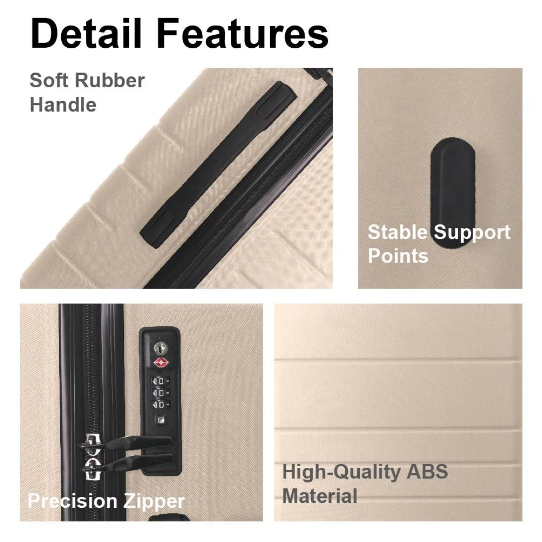 Luggage Sets ABS Hardshell 3pcs Luggage, Lightweight Durable Suitcase Sets Spinner Wheels Suitcase With TSA Lock 20''24''28'' Available Beige