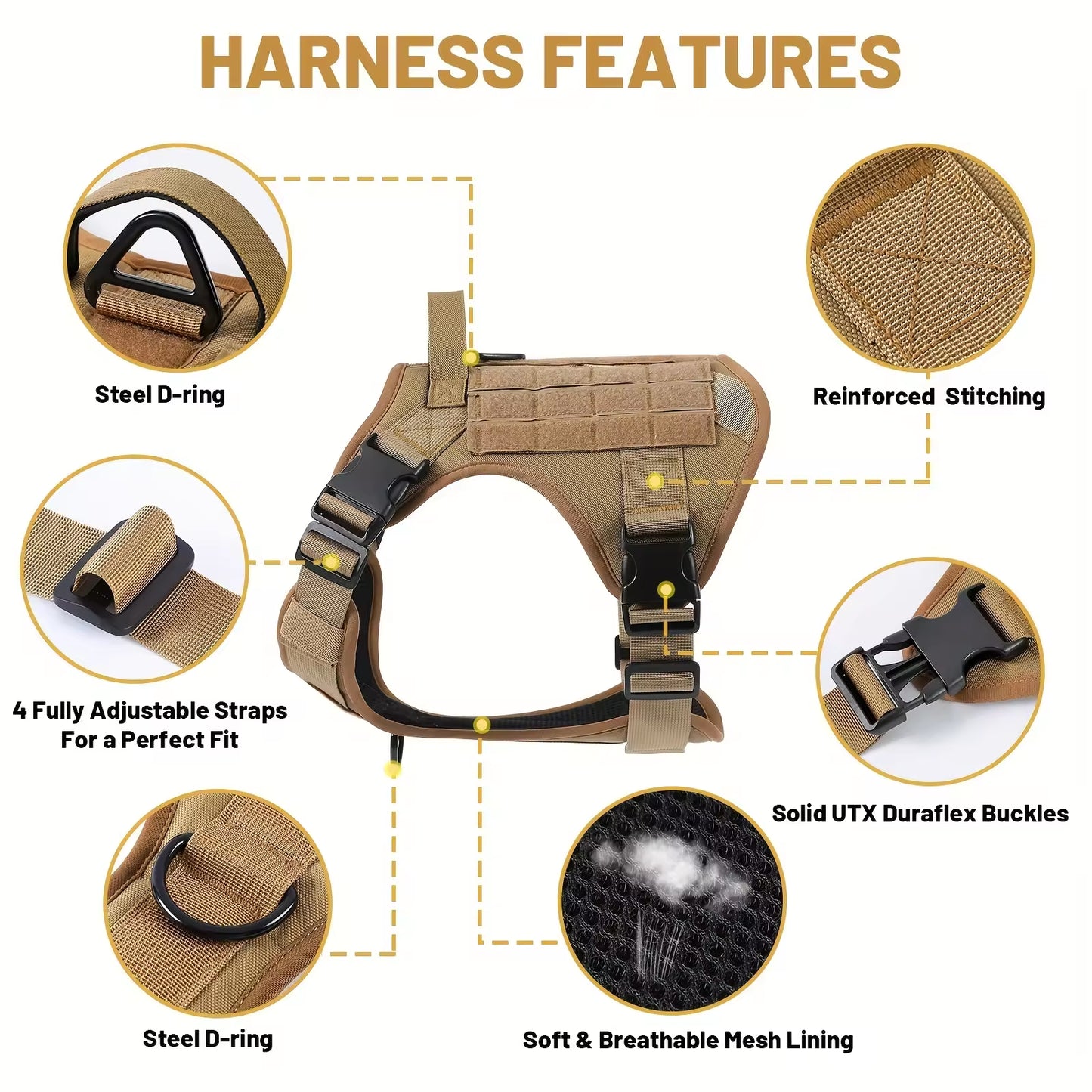 Tactical Pet Chest Service Dog Harness Vest Adjustable Reflective Dog Harness Metal Buckle Hiking Training