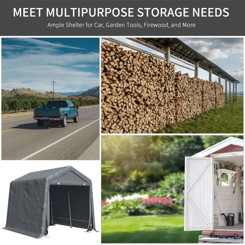 Garden Garage Storage Tent, Metal Frame Bike Shed W Zipper Doors