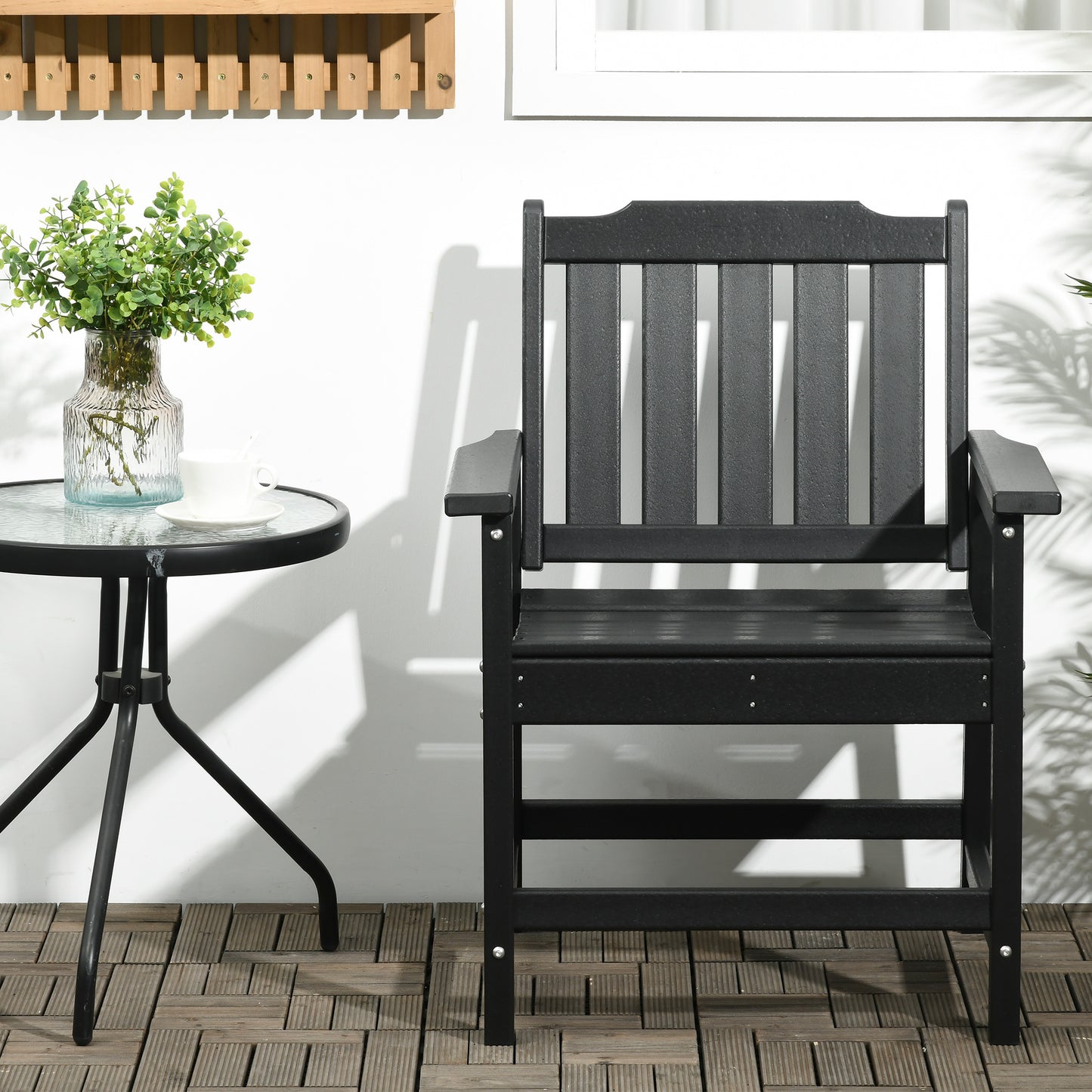All-Weather Patio Chair, HDPE Patio Dining Chair, Heavy Duty Wood-Like Outdoor Furniture for Garden, Backyard, Deck, Porch, Lawn, Black