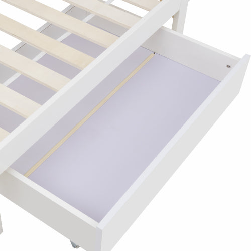 Bed With Shelves, White Wooden Storage Bed, Underbed Drawer - 4ft6 Double 135 X 190 Cm