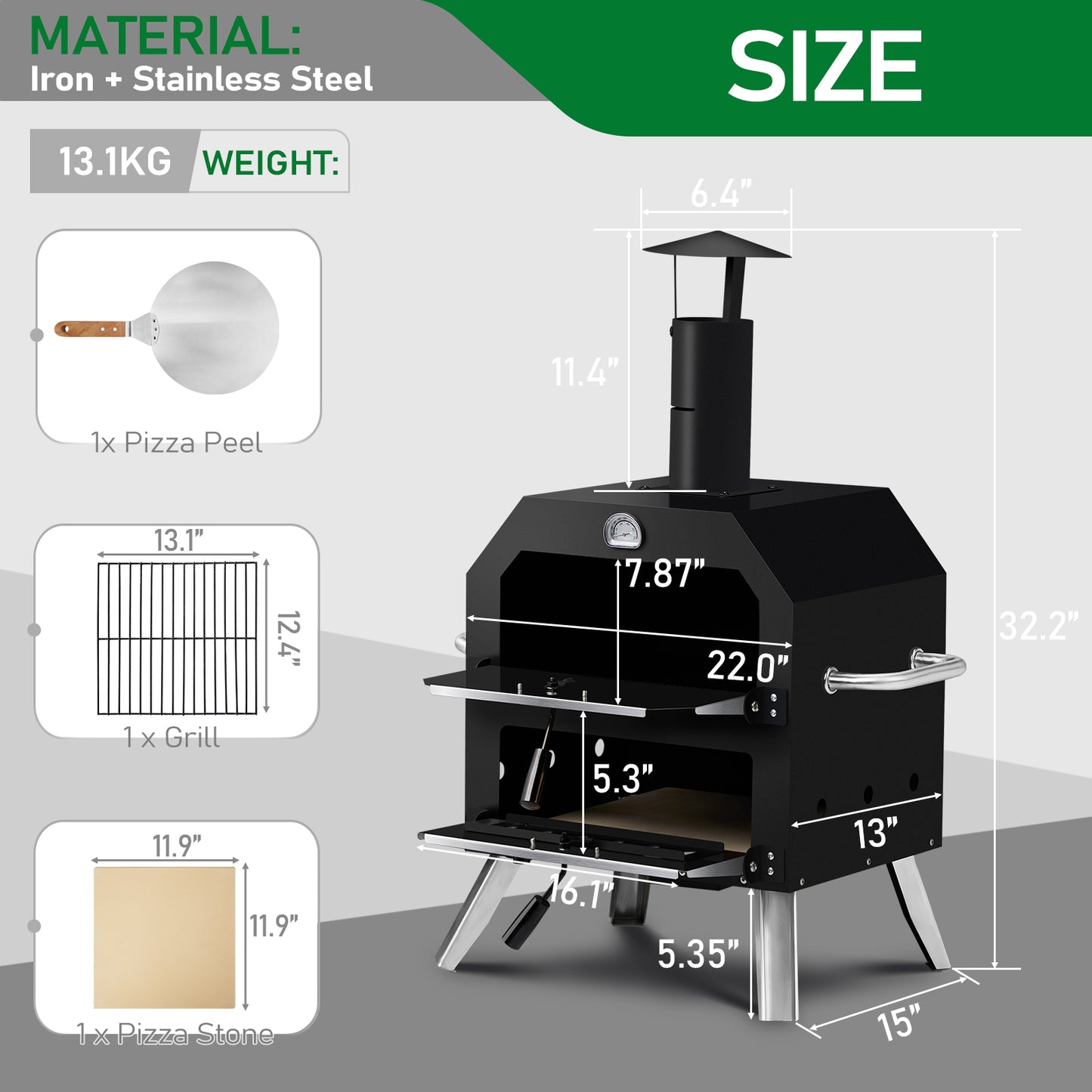 Black Bottom With Folding Table Legs Pizza Oven Square With Chimney Iron Carbon Oven