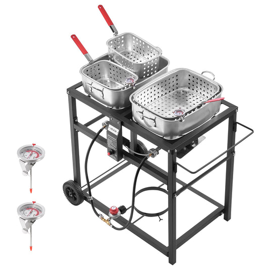 18QTx2 Outdoor Propane Deep Fryer Commercial Cooker Cart With Wheel Two Tank