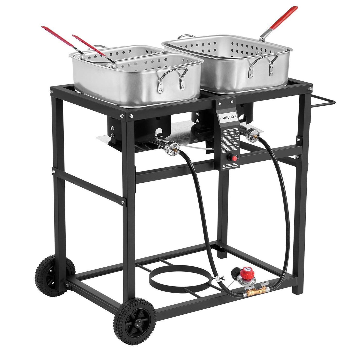 18QTx2 Outdoor Propane Deep Fryer Commercial Cooker Cart With Wheel Two Tank