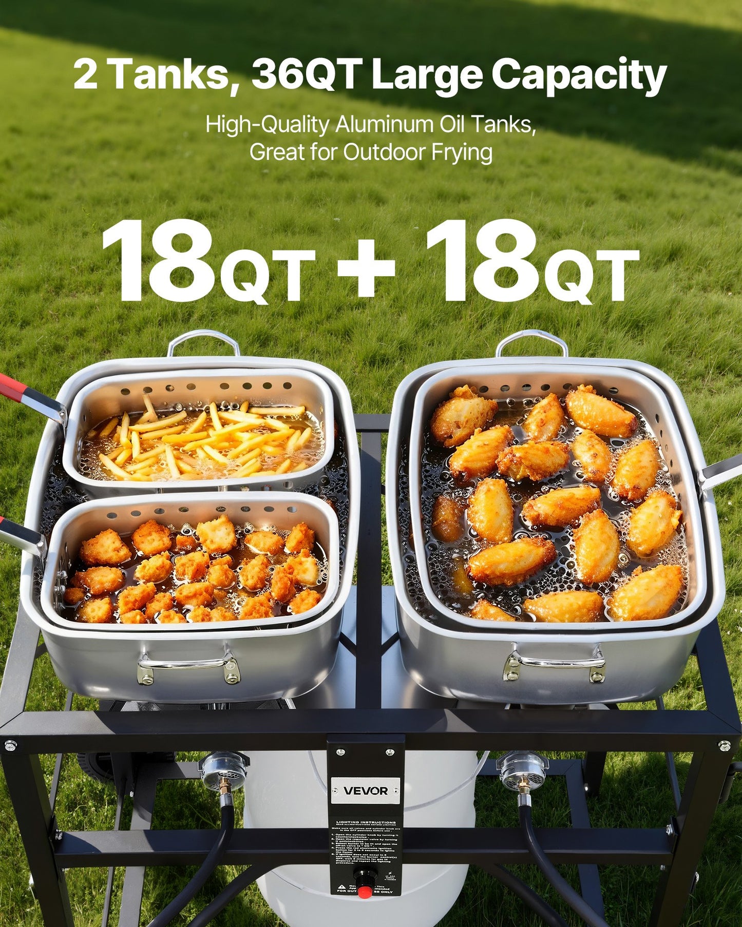 18QTx2 Outdoor Propane Deep Fryer Commercial Cooker Cart With Wheel Two Tank