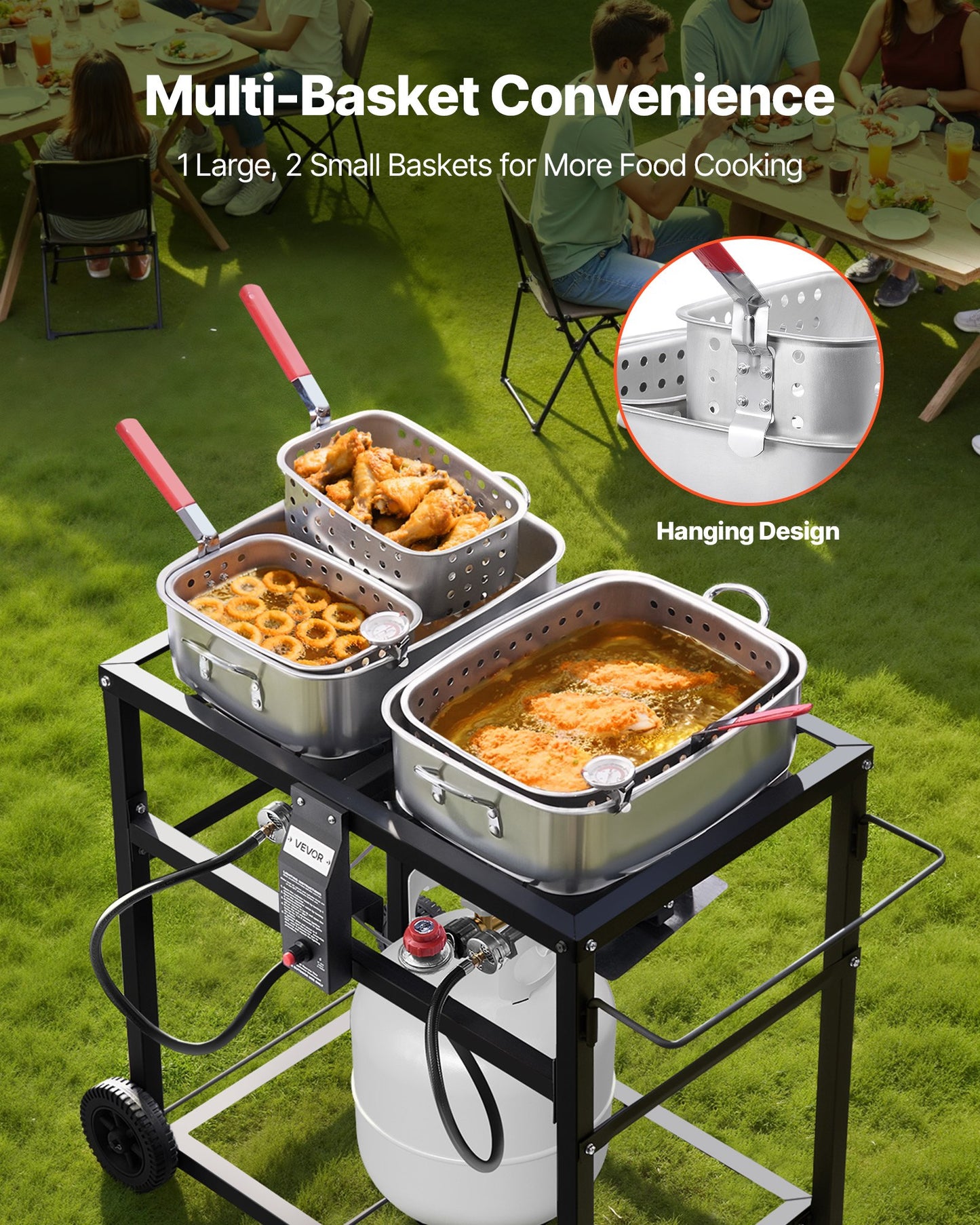 18QTx2 Outdoor Propane Deep Fryer Commercial Cooker Cart With Wheel Two Tank