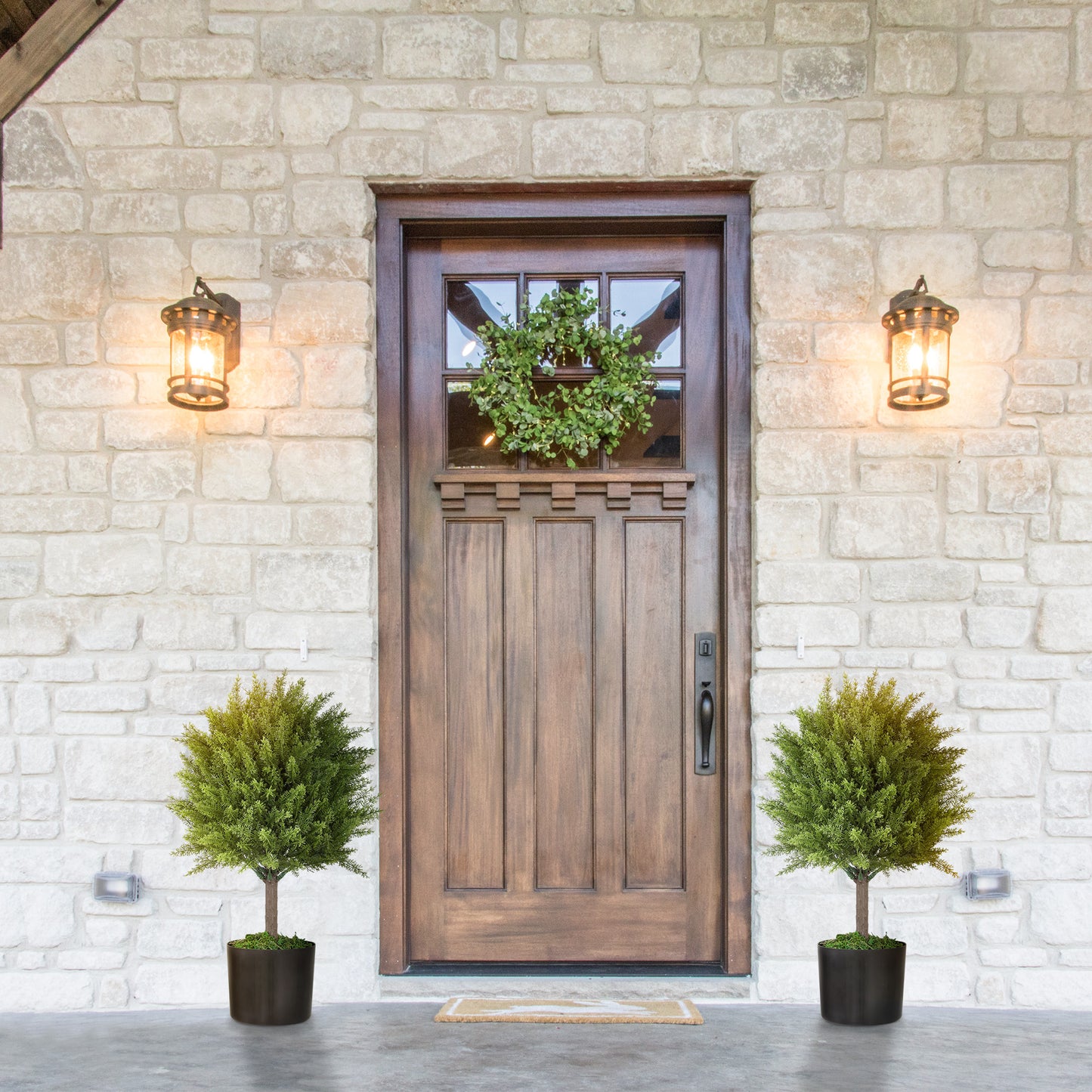 Set Of 2 Decorative Artificial Plants, Cedar Topiary Trees In Pots, Fake Plants For Home Indoor Outdoor Decor