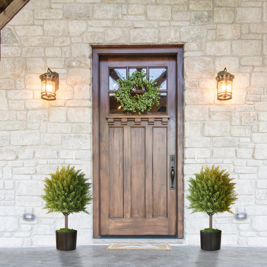 Set Of 2 Decorative Artificial Plants, Cedar Topiary Trees In Pots, Fake Plants For Home Indoor Outdoor Decor