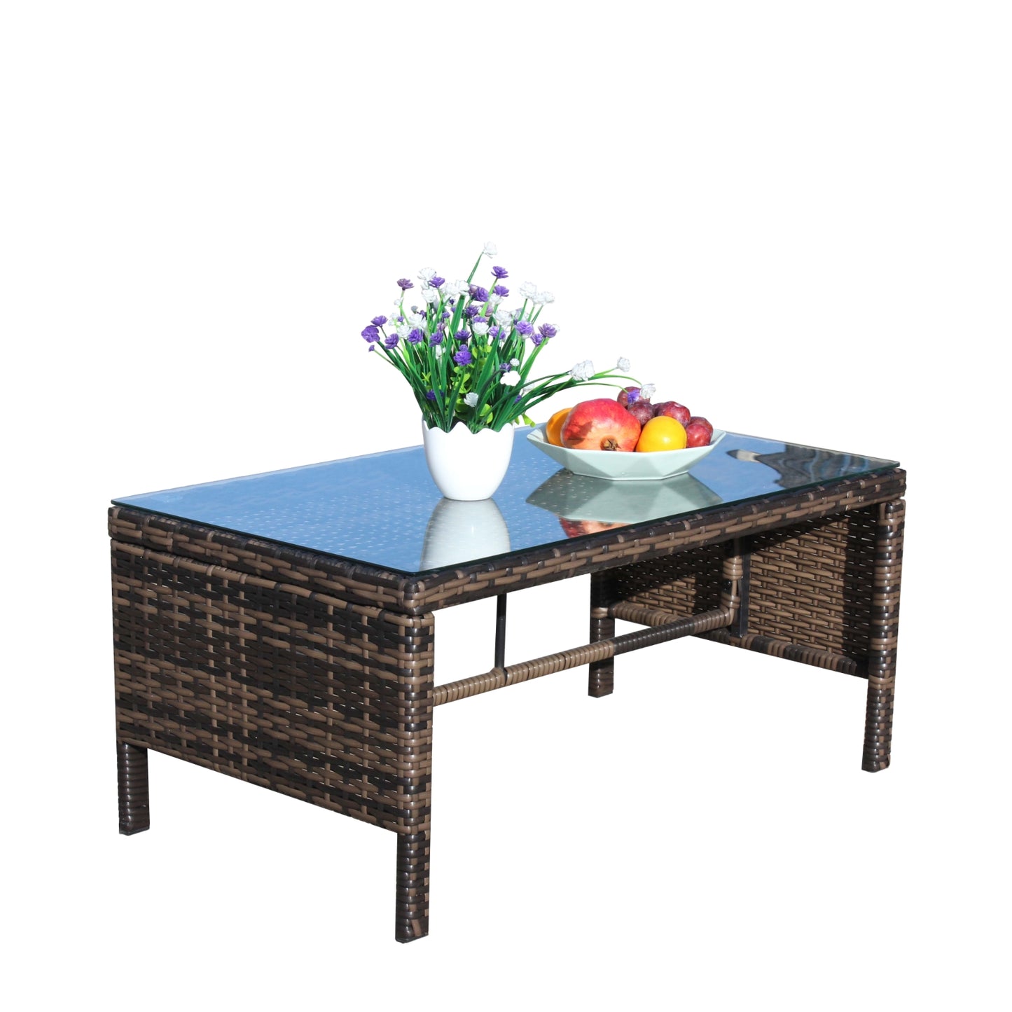 Outdoor Patio Furniture 1 Coffee Table With Clear Tempered Glass