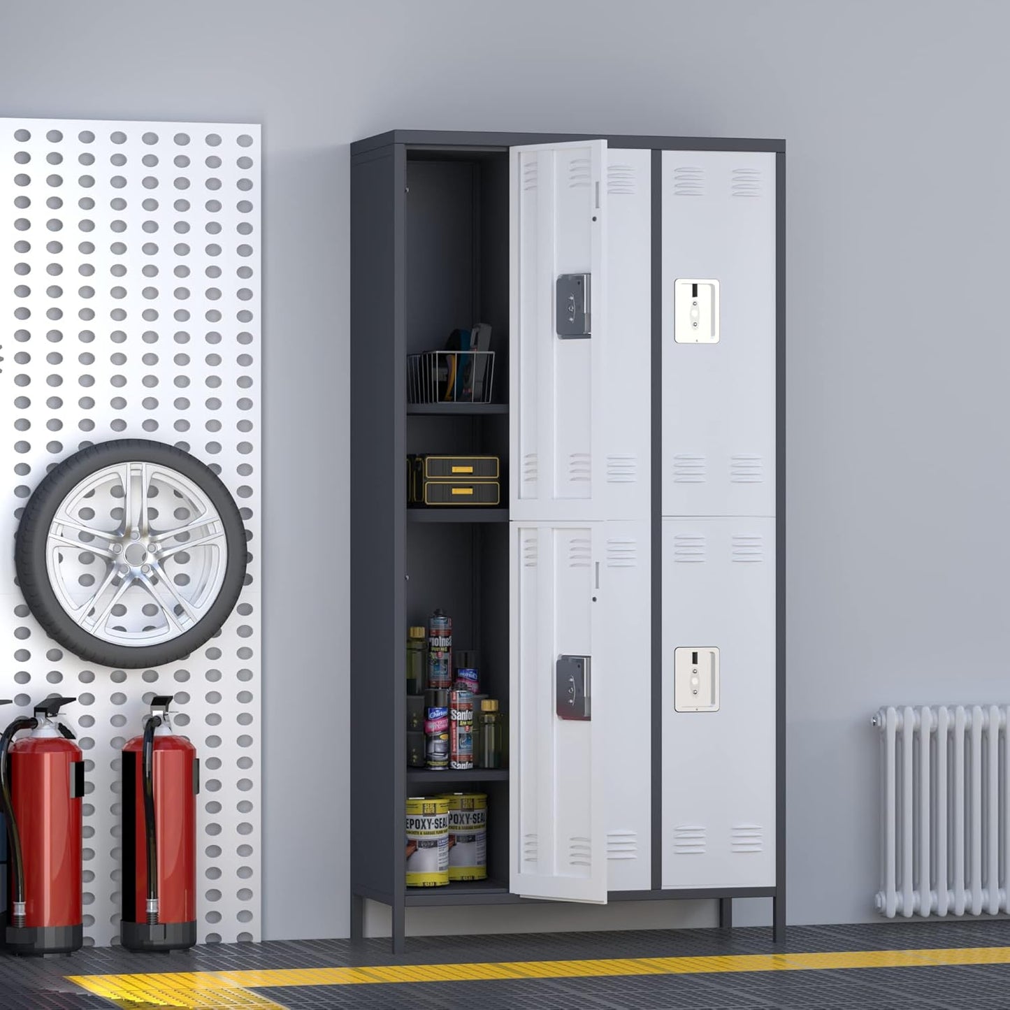 METAN Metal Locker For School Office Gym Bedroom,6 Doors Steel Storage Locker Cabinet For Employees,Industrial Storage Locker With 1 Shelves,Assembly Required,Gray White