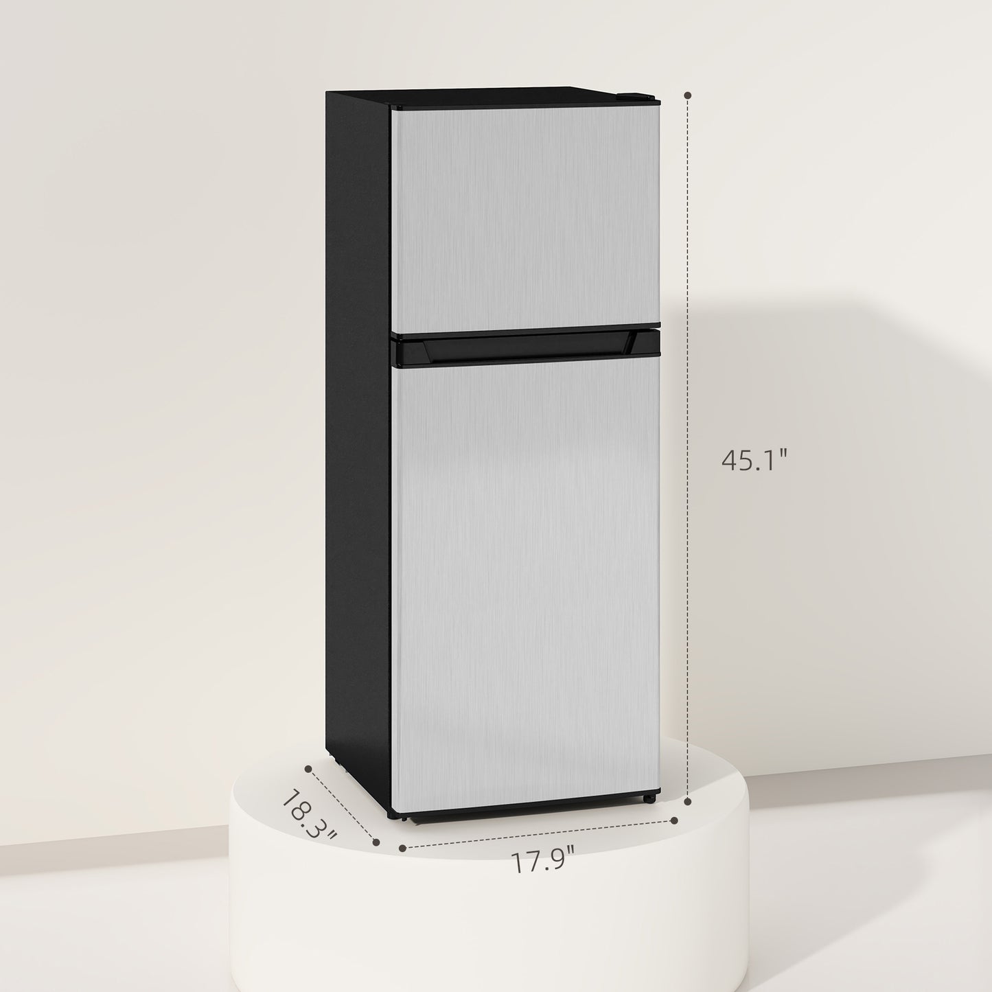 Small Fridge with Freezer, 4 Cu Ft Refrigerator with Reversible Doors, Silver
