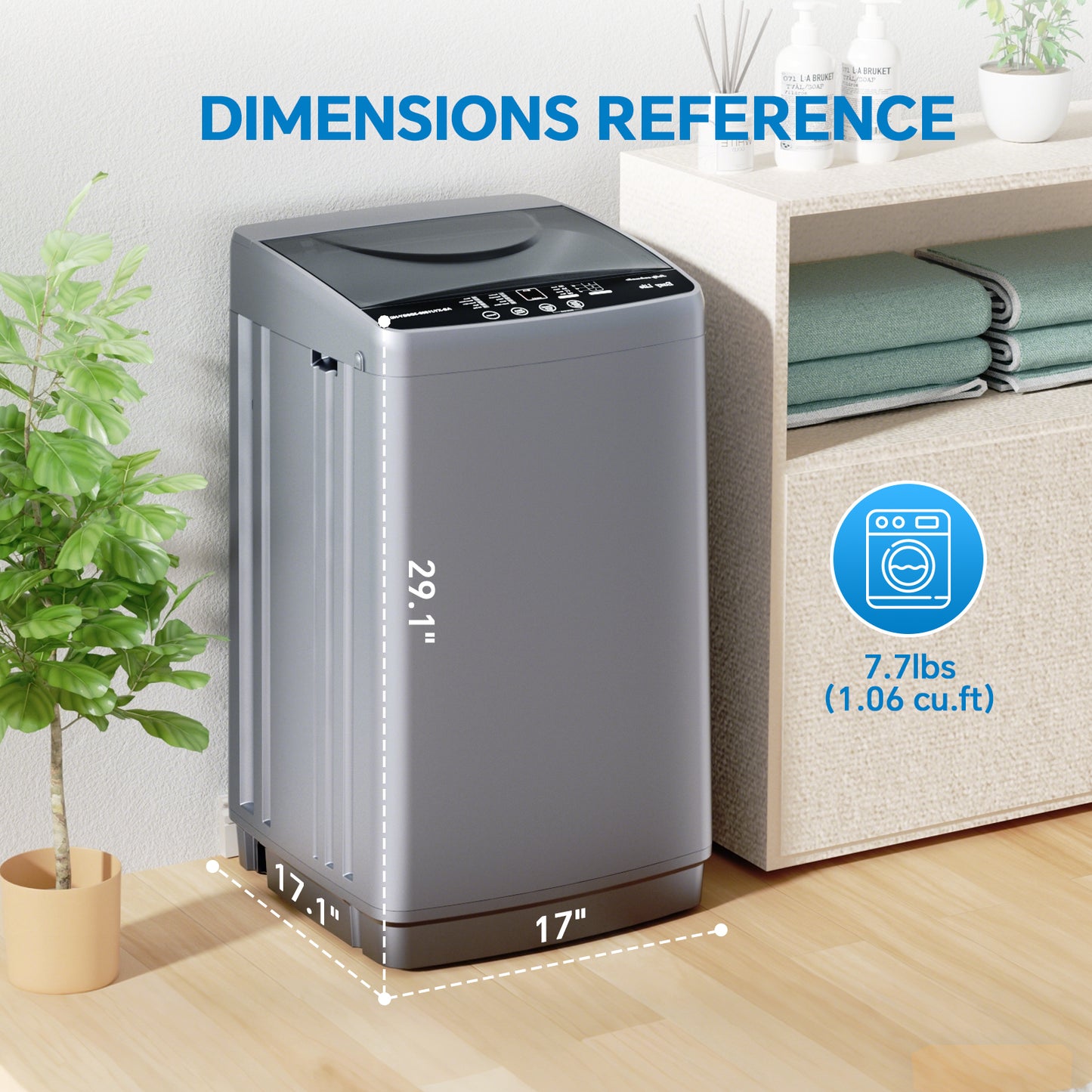 Portable Washing Machine, 7.7 Pounds, Fully Automatic Compact Model, Stainless Steel Tub, 10 Washing Modes, LED Display Screen