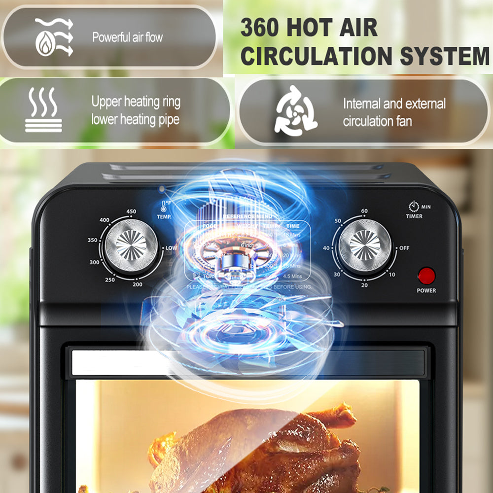 12.5 Qt Air Fryer With Dual Knob Control, Temperature Range, 60-Min Timer, Presets For French Fries, Pizza, Chicken, Fish, And Toast Healthy Oil-Free Cooking Oven