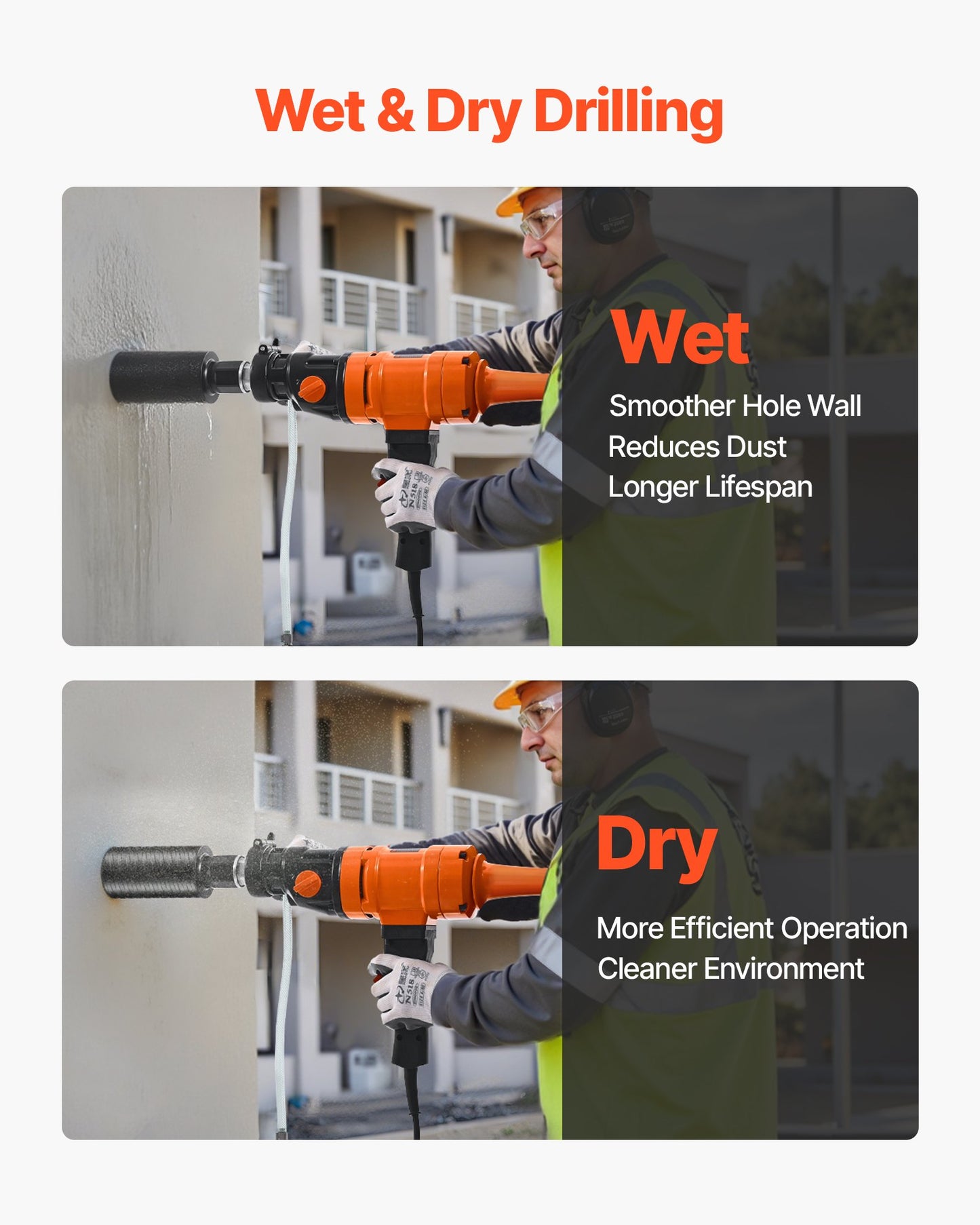 Diamond Core Drill Machine Handheld Concrete Core Drill Rig 8 In Dia 1800W