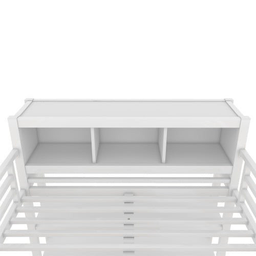 Metal Loft Bed With Wardrobe And L-shaped Desk, Full Size Loft Bed With Storage Cubes And Shelves, Heavy Duty Loft Bed For Kids Teens Adults