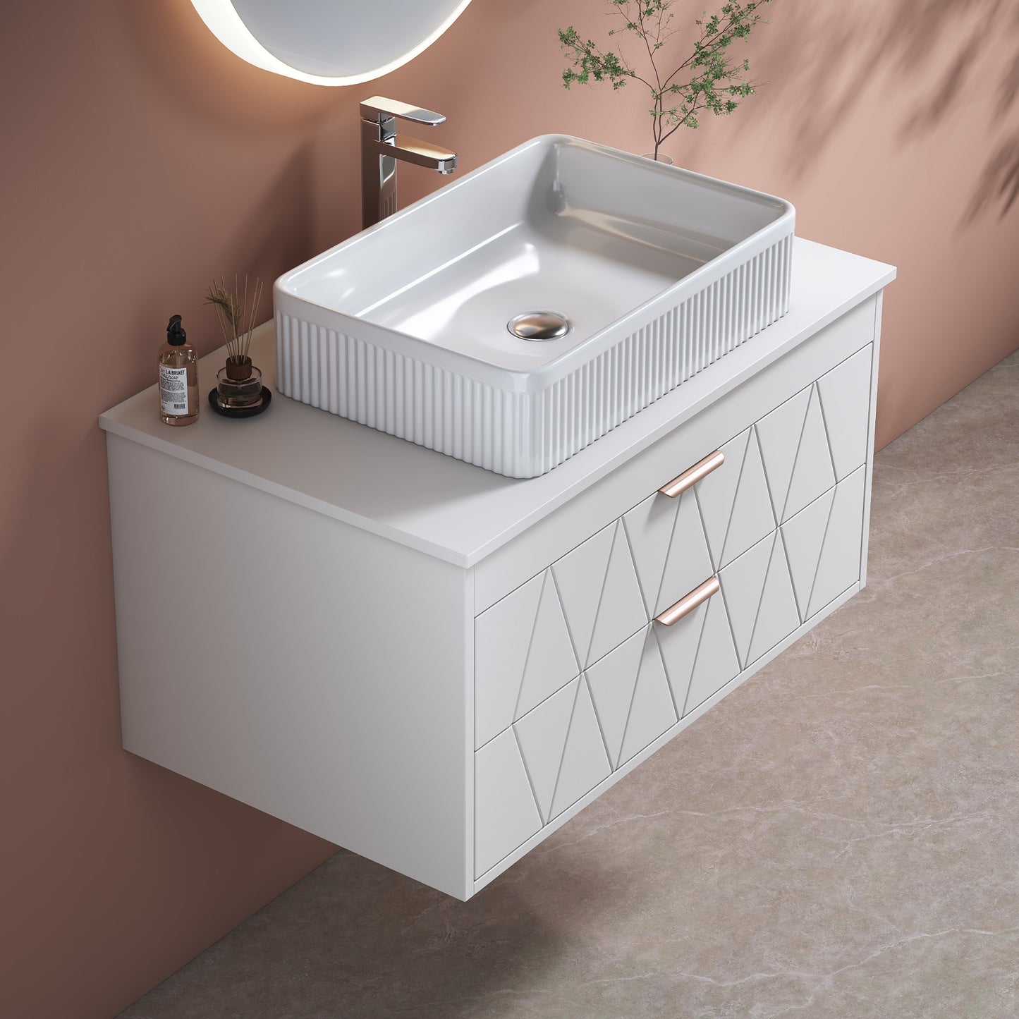 31.5 Contemporary Floating Bathroom Vanity With Ceramic Vessel Sink And Storage Cabinet - Perfect For Small Bathrooms
