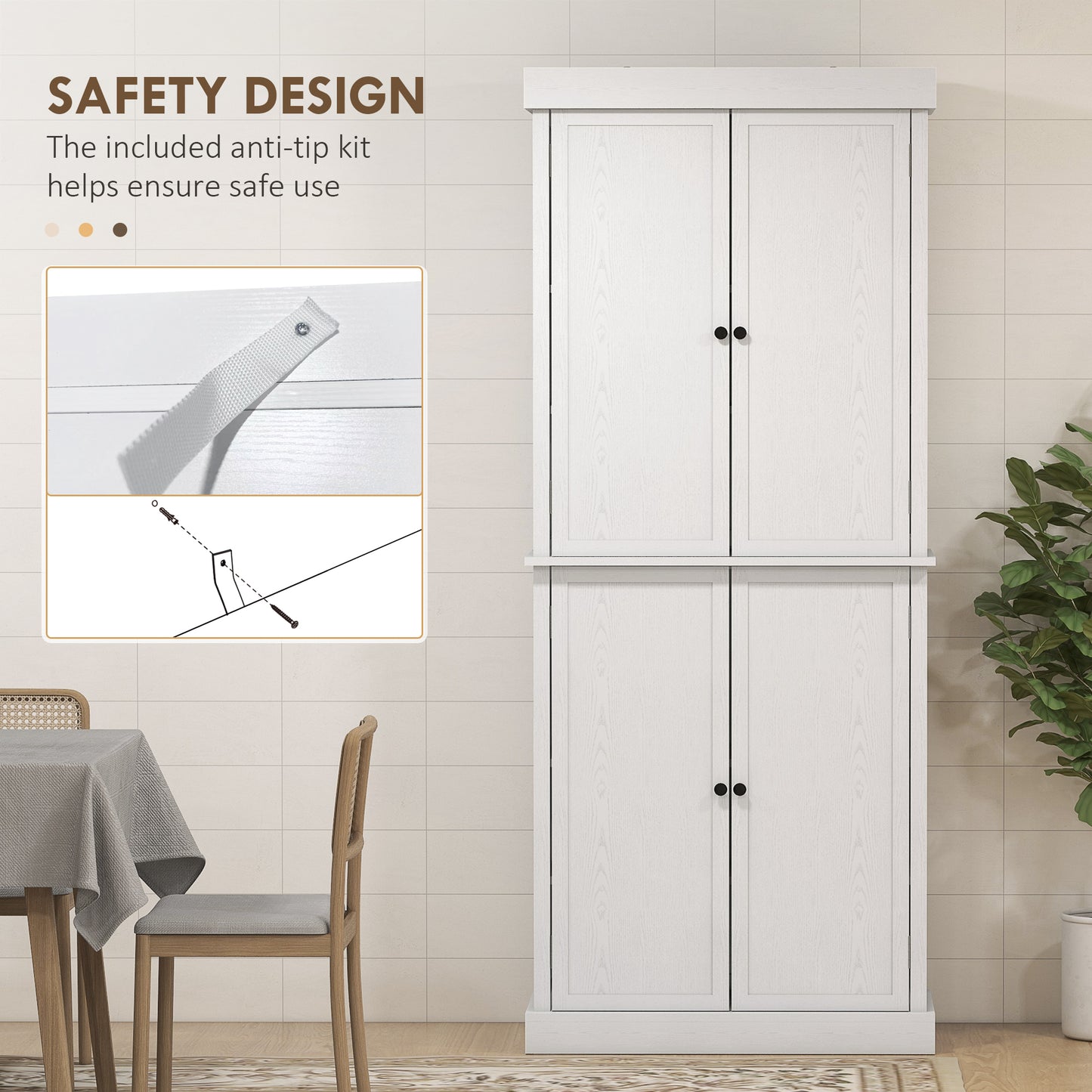 72" Kitchen Cabinet, Pantry Storage Cabinet with Doors and Shelves, Freestanding Food Pantry Cabinet, White Wood Grain
