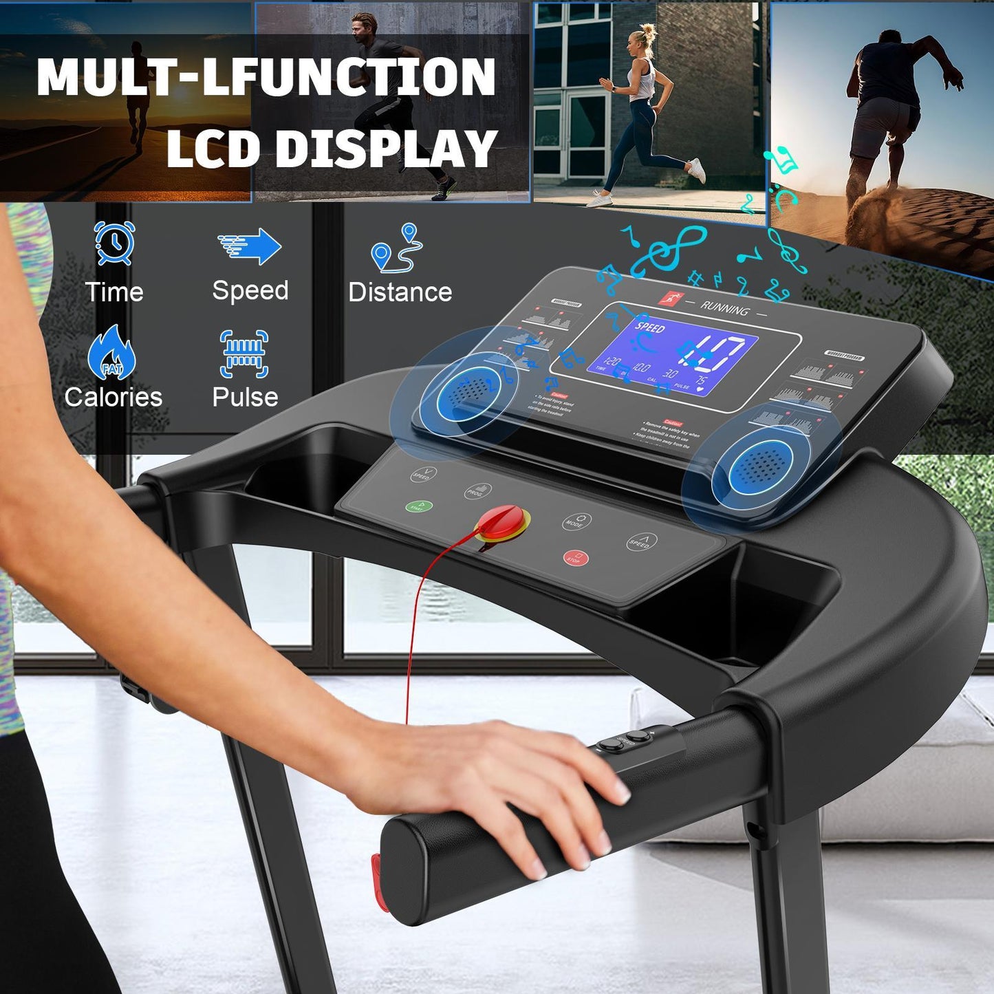 Easy-to-move Wheels Three-level Adjustment Incline Adjustment Indoor Aerobic Treadmill Suitable For All Fitness Levels