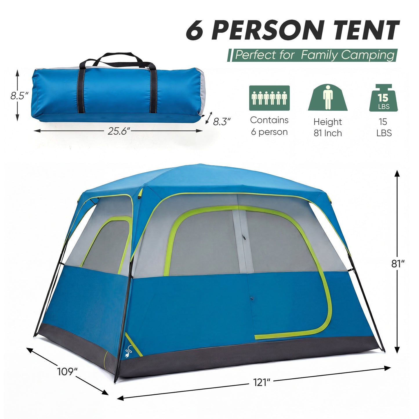6-person Waterproof And Windproof Family Camping Tent, With Spacious Interior, Easy-to-install Double-layer Tent, Featuring Mesh Windows And Skylights