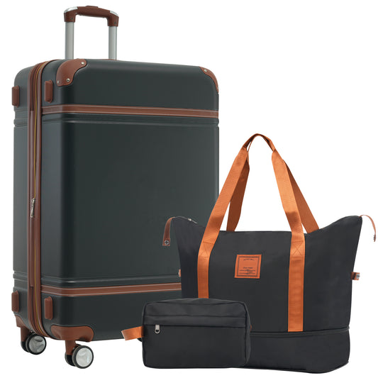 Hardshell Luggage Sets With Bags Lightweight Suitcase Double Spinner Wheels With TSA Lock ,Single Vintage Luggage 28 IN,Black