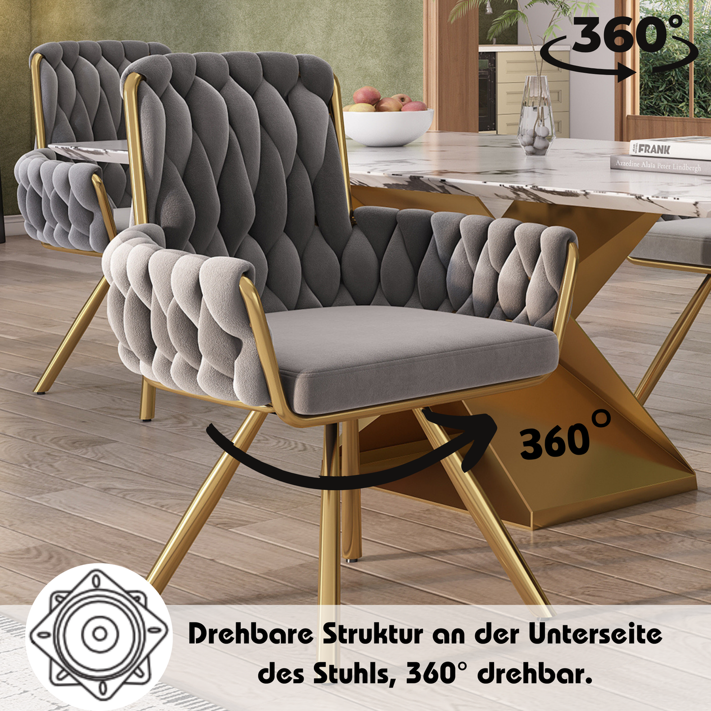 Set Of 6, Velvet Dining Chair, Armchair, Single Luxurious Living Room And Bedroom Swivel Chair, Leisure Swivel Chair With Four Metal Support Legs, Gray