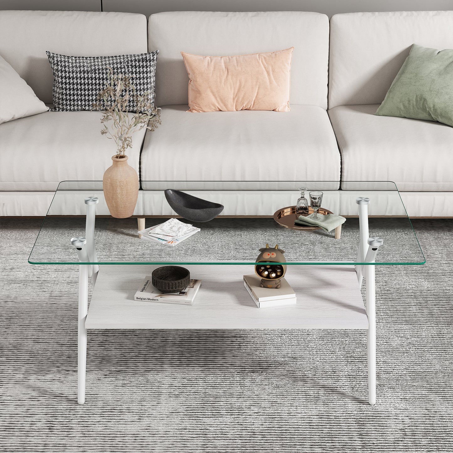 Coffee Table And End Tables Set Of 3, Tempered Glass Table With MDF Layer, Modern Tables For Living Room , Transparent Glass