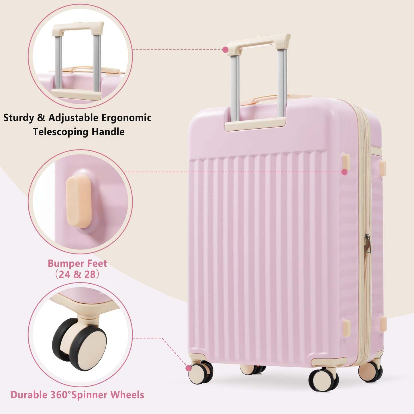Luggage Set 5 Piece, Hardside Carry On Suitcase , Expandable Luggage With Travel Bags Spinner Wheels TSA Lock