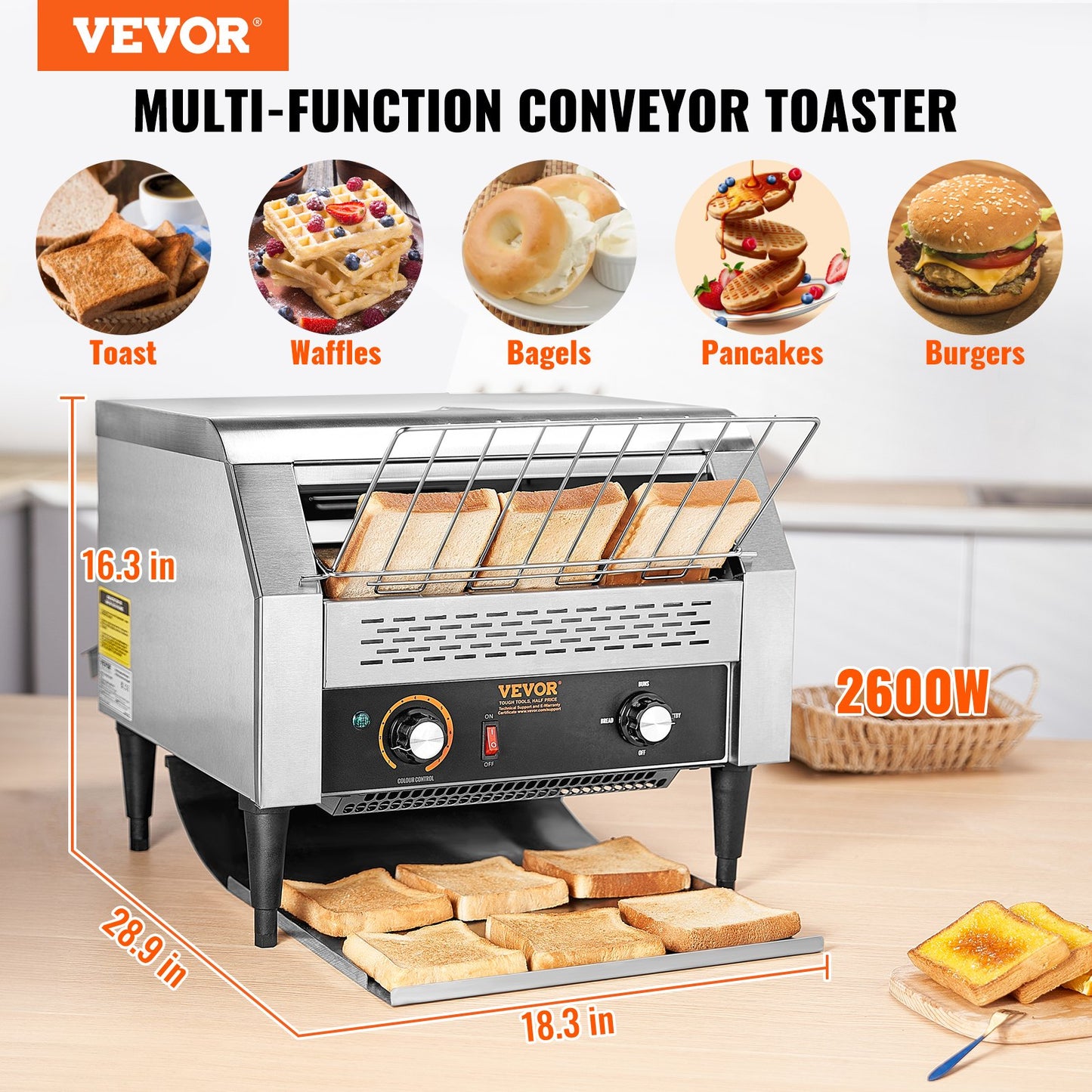 Commercial Conveyor Toaster, 450 Slices/Hour Conveyor Belt Toaster, Heavy Duty Stainless Steel Commercial Toaster Oven, Electric Restaurant Commercial Toaster For Toast Bun, Bagel, Bread