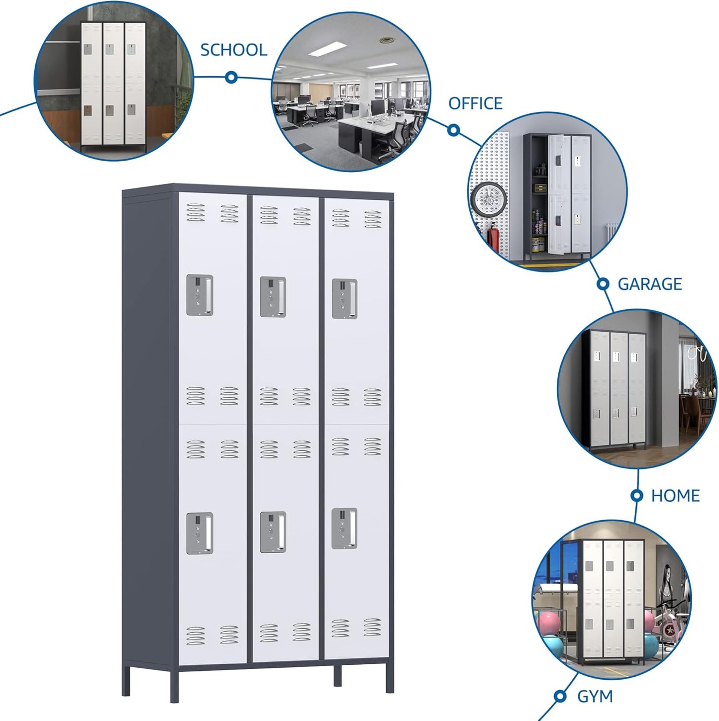 METAN Metal Locker For School Office Gym Bedroom,6 Doors Steel Storage Locker Cabinet For Employees,Industrial Storage Locker With 1 Shelves,Assembly Required,Gray White