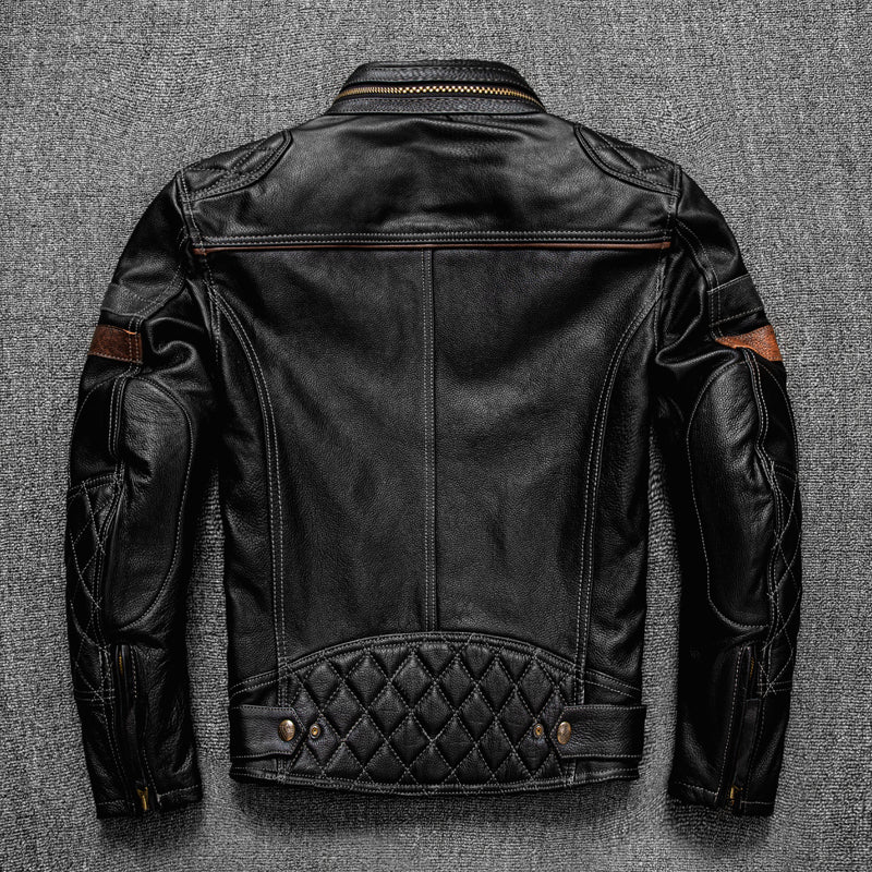 First Layer Cowhide Leather Coat Men's Stand Collar Motorcycle Cycling Clothing