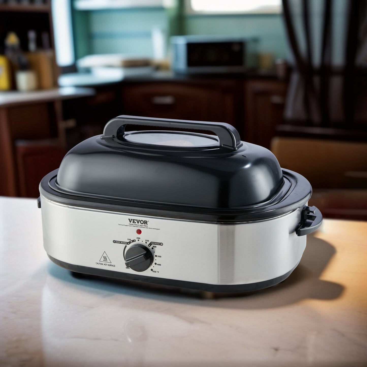 Electric Roaster Oven, 18 QT Turkey Roaster Oven With Self-Basting Lid, 1450W Roaster Oven With Defrost & Warm Function, Adjustable Temperature, Removable Pan & Rack, Fits Turkeys Up To 22LBS