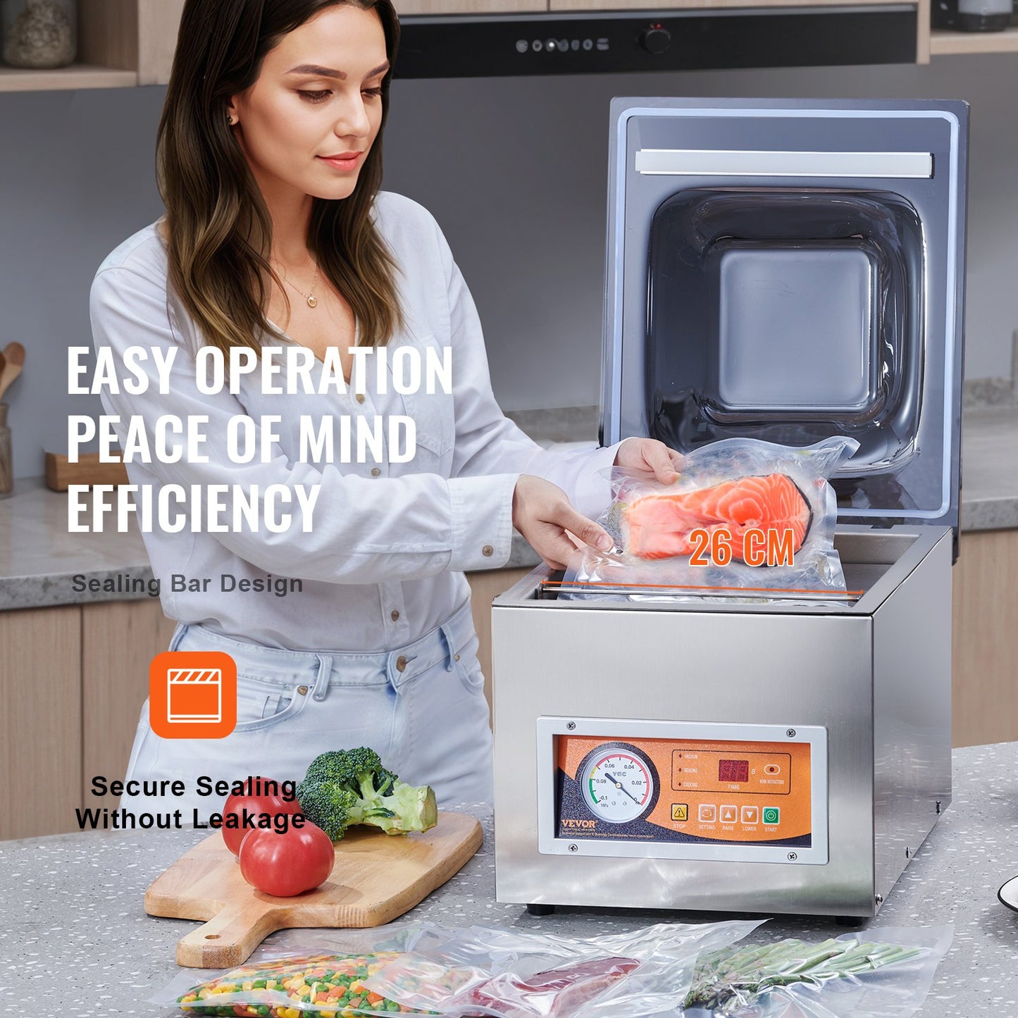 Chamber Vacuum Sealer, 260W Sealing Power, Vacuum Packing Machine For Wet Foods, Meats, Marinades And More, Compact Size With 10.2' Sealing Length, Applied In Home Kitchen And Commercial Use