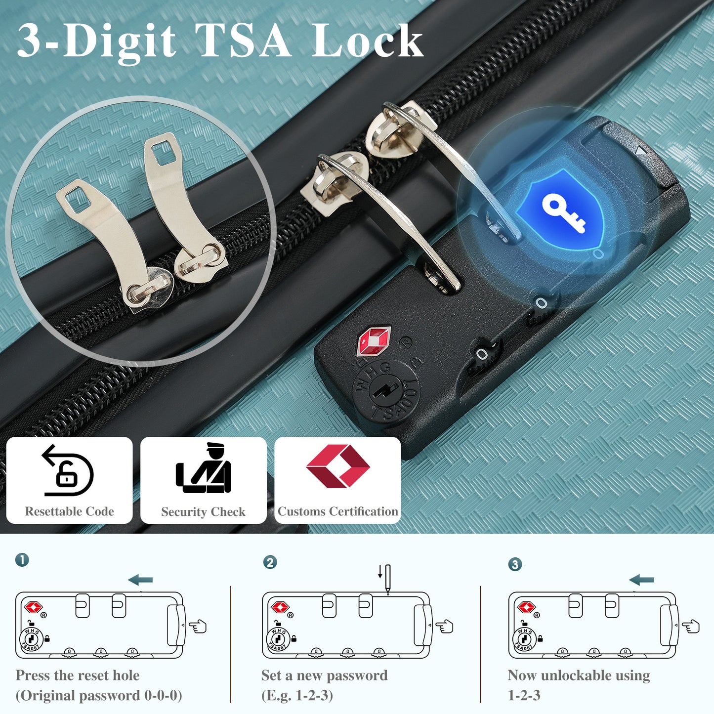 3-Piece Luggage Set, Durable Hardshell ABS Suitcase With Spinner Wheels, TSA Lock, Side Hooks, Lightweight Carry-On & Checked Luggage