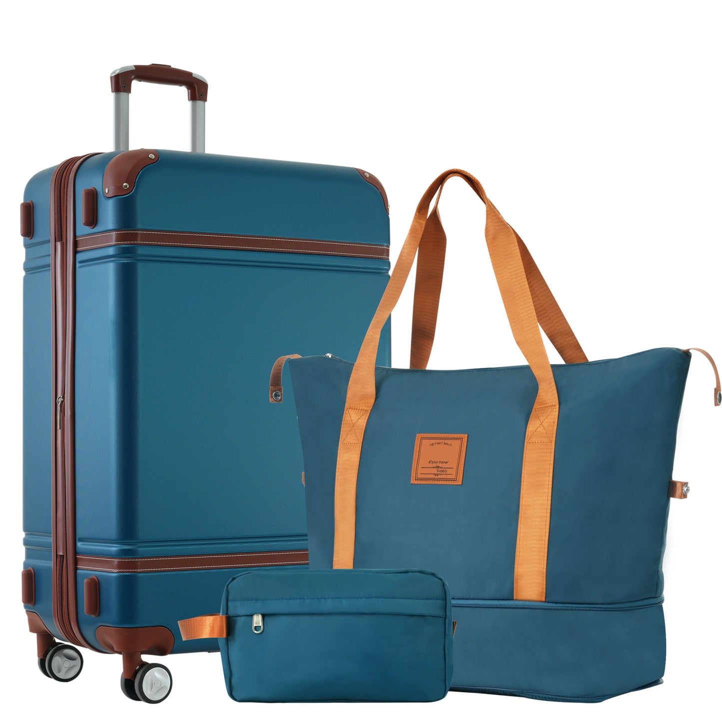 Hardshell Luggage Sets With Bags Lightweight Suitcase Double Spinner Wheels With TSA Lock ,Single Vintage Luggage 24 IN,Blue