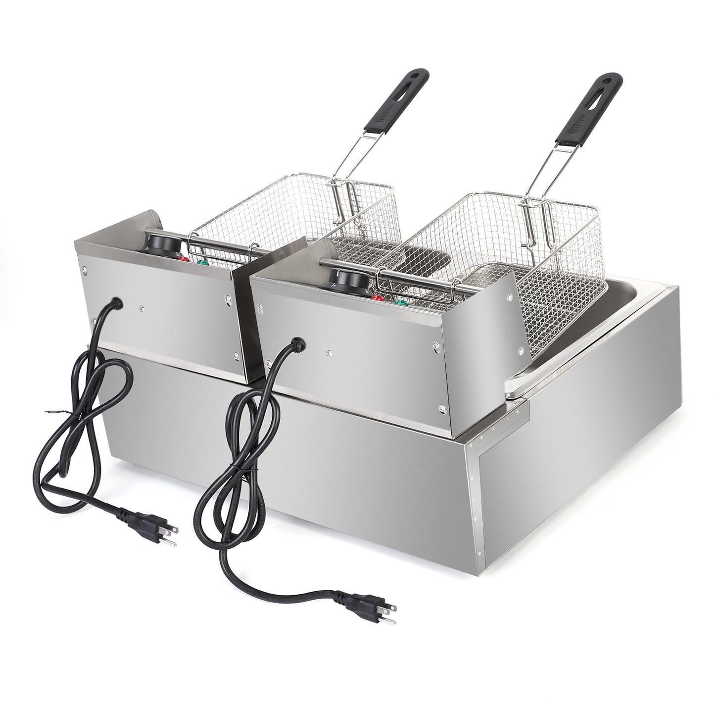 Electric Fryer Silver Stainless Steel Double Cylinder