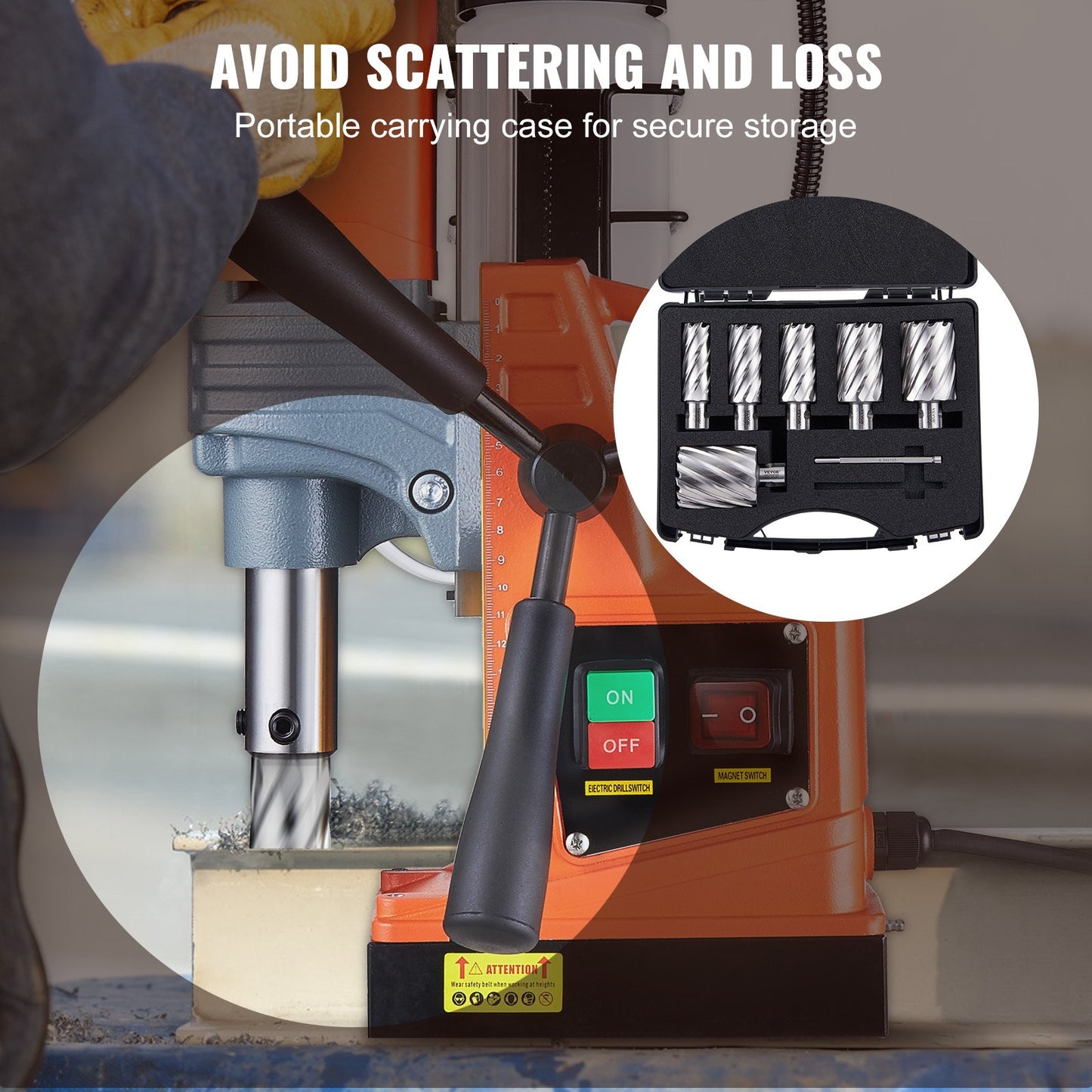 Annular Cutter Set, 6 Pcs Weldon Shank Mag Drill Bits, 1' To 2' Cutting Diameter, 2' Cutting Depth, M2AL High-Speed Steel, With 2 Pilot Pins And Portable Case, For Using With Magnetic Drills