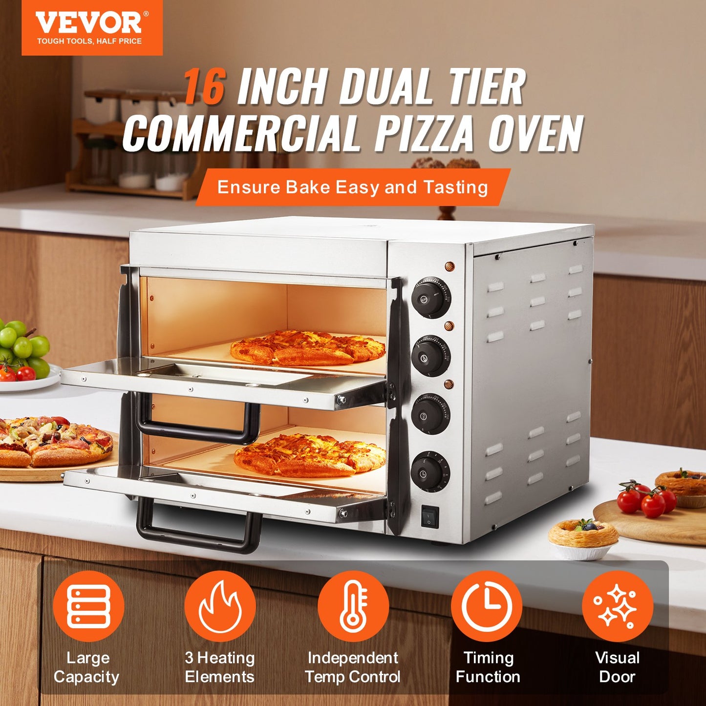 Commercial Countertop Pizza Oven Electric Pizza Oven For 16' Pizza Indoor