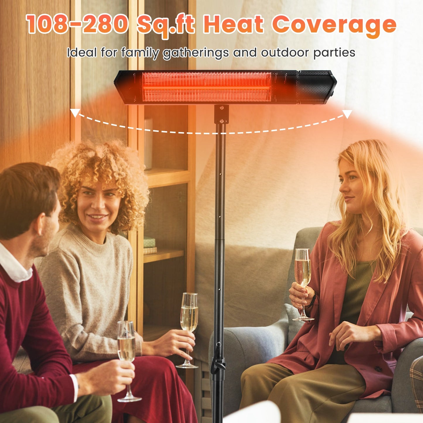 1500W Infrared Heater With Stand Electric Outdoor Patio Heater IP65 Waterproof Tripod Wall Mount With 2 Remotes 3 Heating Levels For Home Restaurant Yard Office Garage
