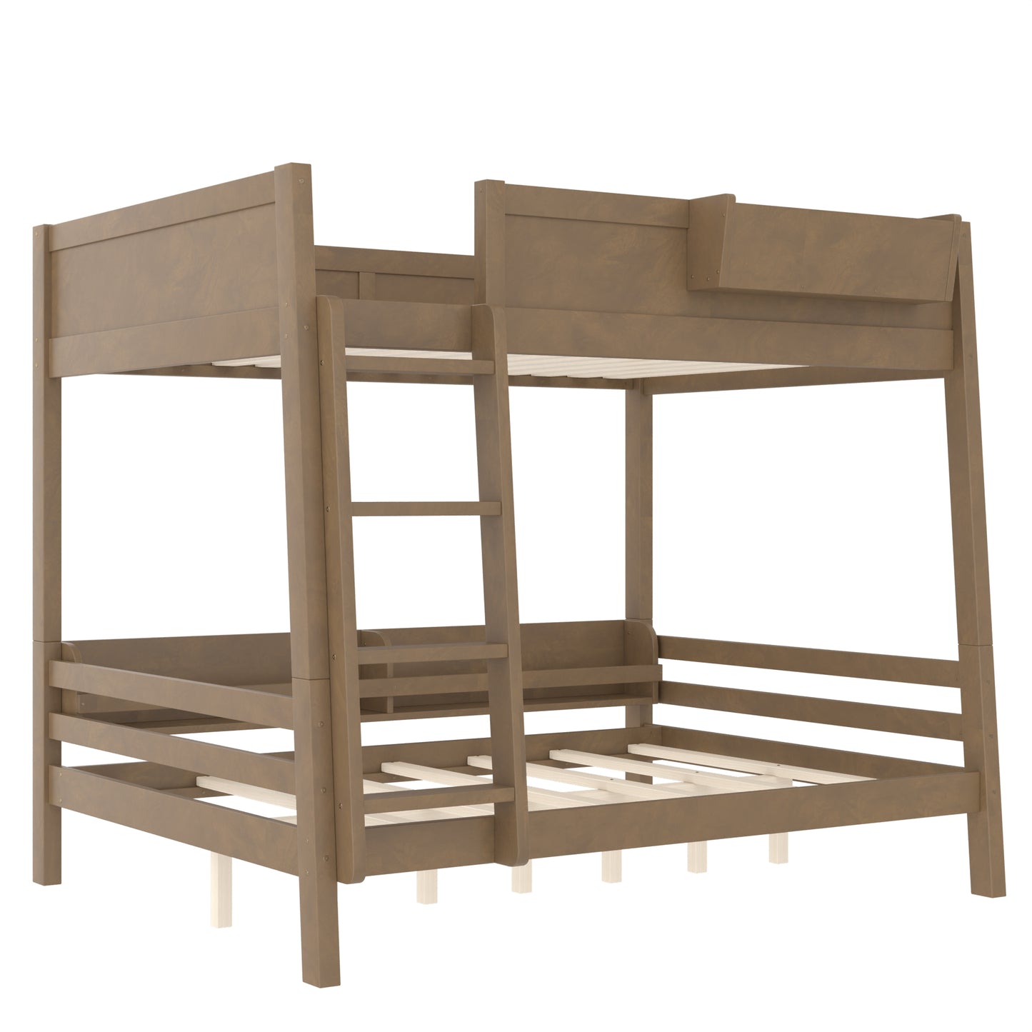 Full Bunk Bed With  Storage Shelf And Bookshelf,Wood Bunk Bed With Ladder And Guardrails,Detachable Design,Vintage Brown