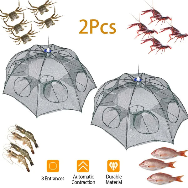 2Pcs Foldable Fishing Bait Nets Trap Crab Net Shrimp Fish Cast Dip Cage