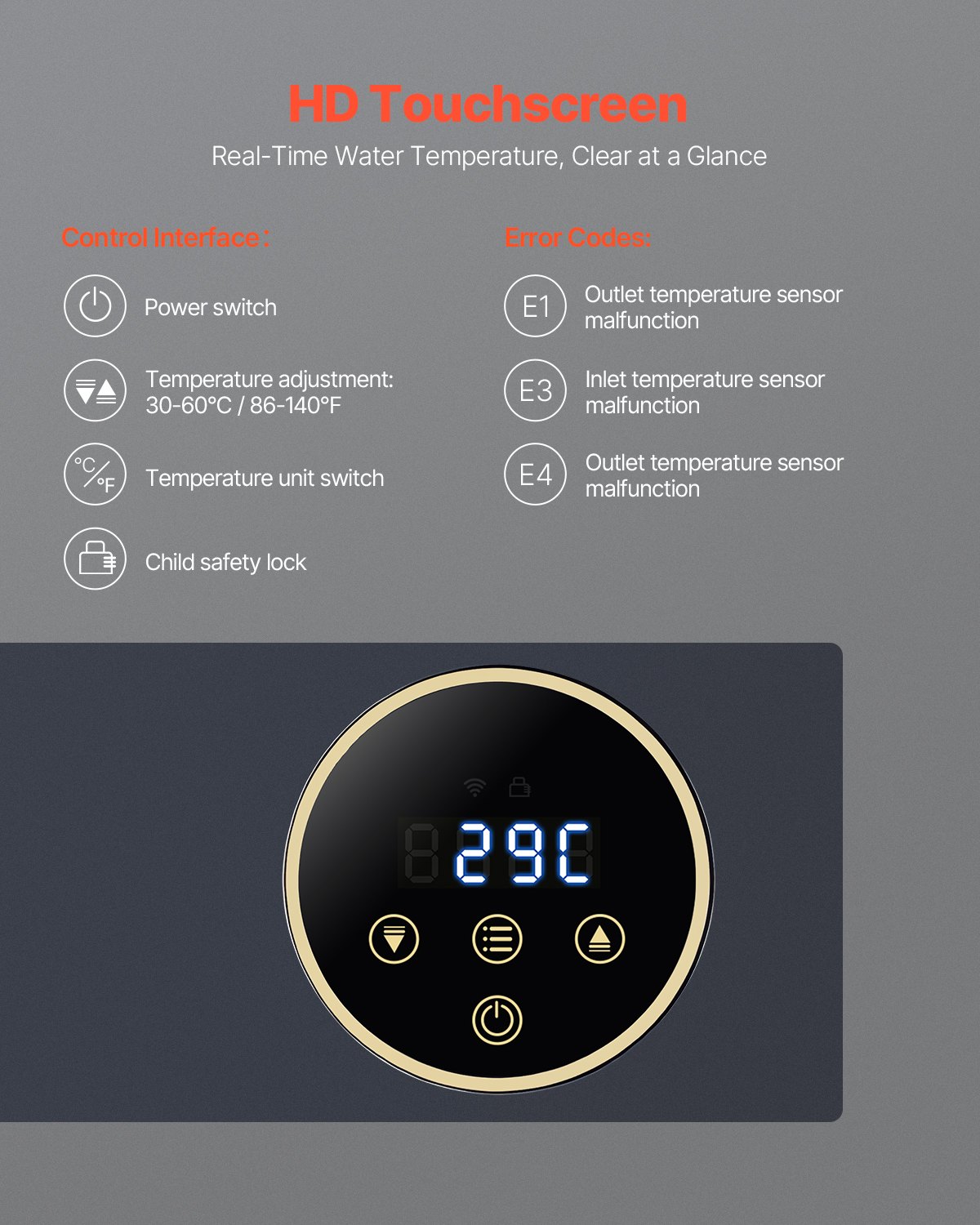 Tankless Electric Water Heater, 36kW Instant Hot Water Heater Under Sink, On Demand For Bathroom, Kitchen, Office With LCD Touch Screen, Child Security Lock ,Space-Saving, 240V